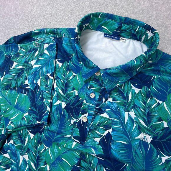Hreski Performance Golf Polo Shirt Mens 2XL Blue Green Monstera Palm Leaves Soft - Picture 1 of 10
